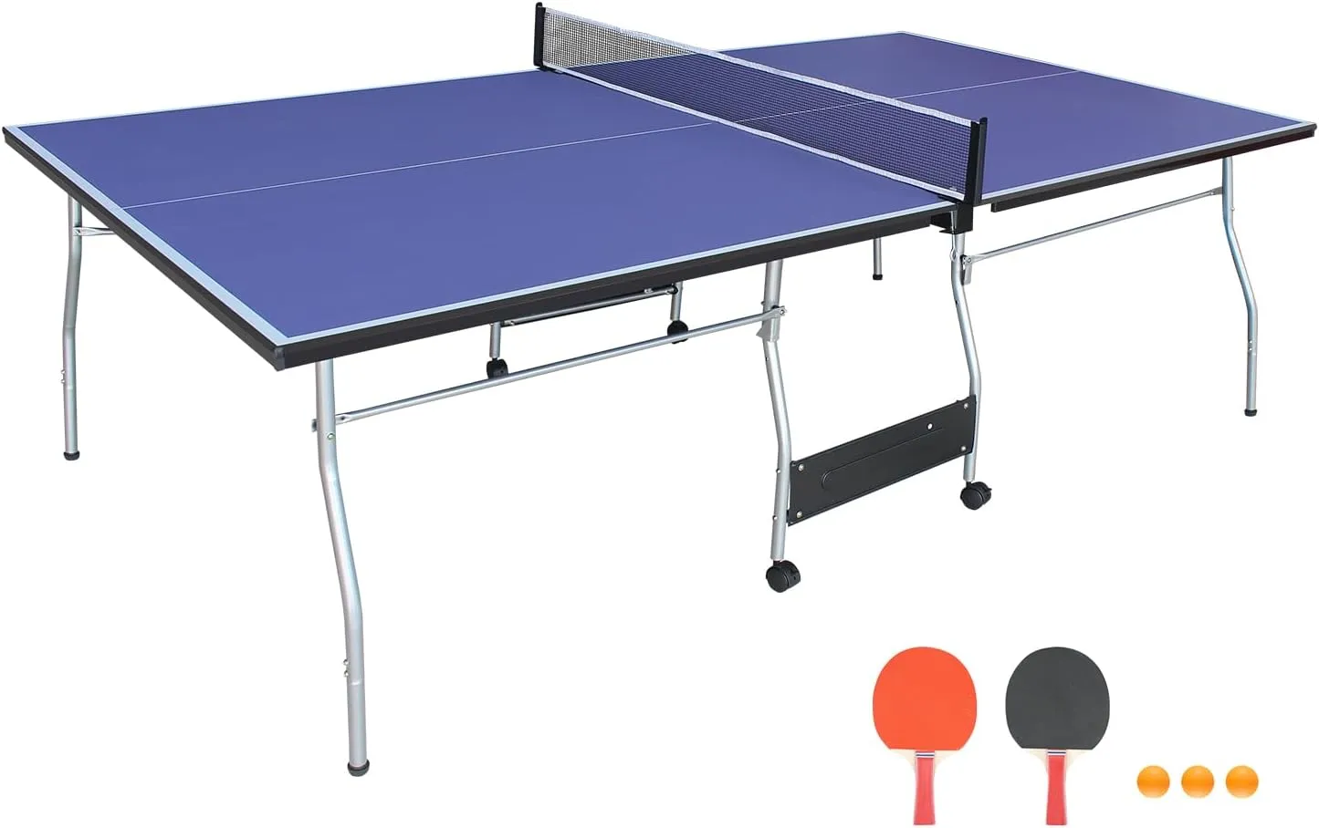 NicBex Ping Pong Table 8ft Mid-Size Table Tennis Table Foldable Portable Ping Pong Table Set with Net, 2 Table Tennis Paddles and 3 Balls for Indoor & Outdoor Games for Adults and Family, Blue