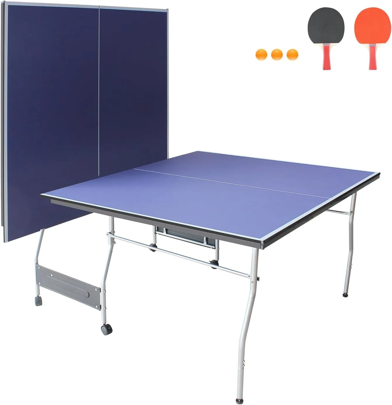 NicBex Ping Pong Table 8ft Mid-Size Table Tennis Table Foldable Portable Ping Pong Table Set with Net, 2 Table Tennis Paddles and 3 Balls for Indoor & Outdoor Games for Adults and Family, Blue