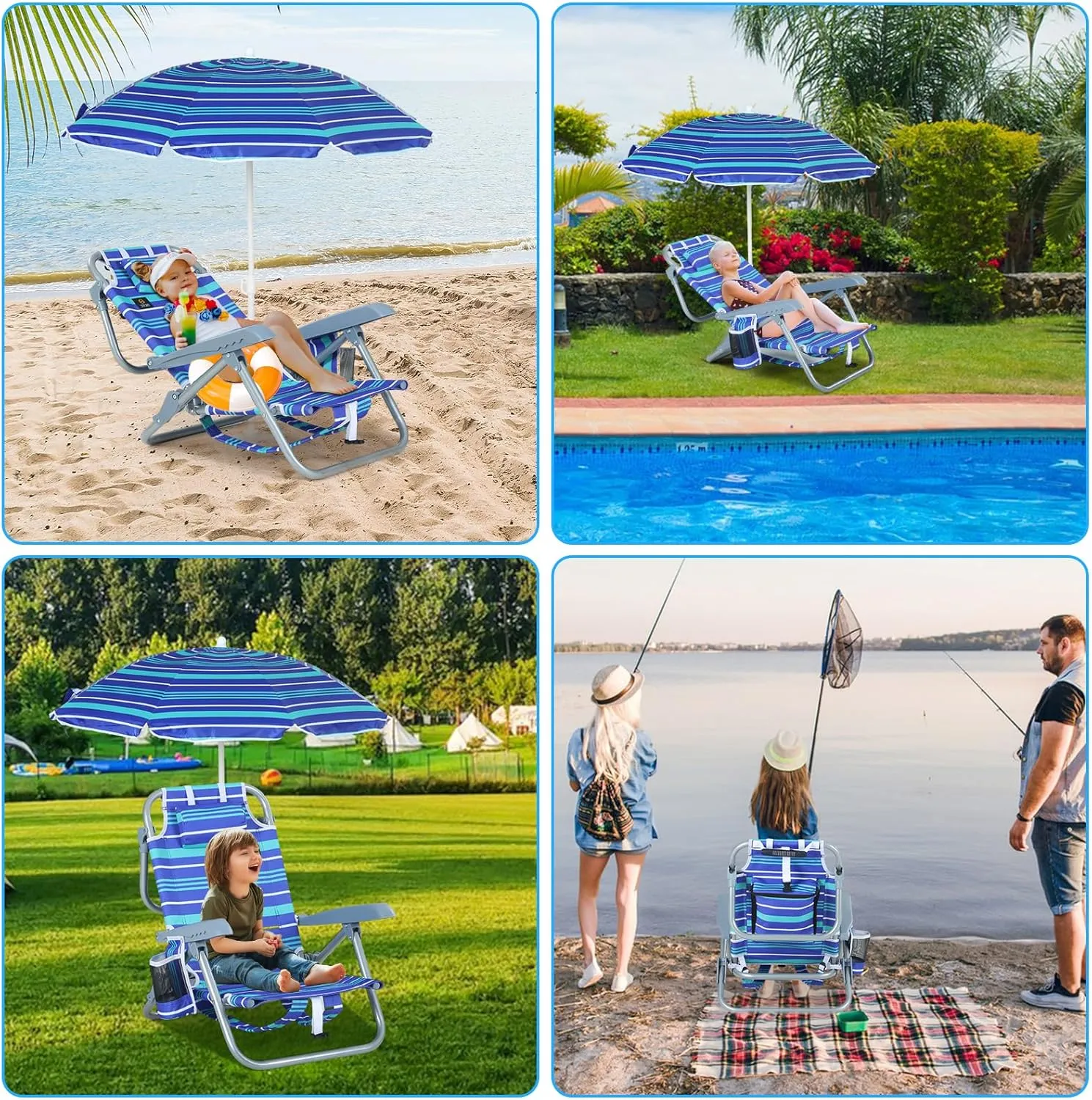Nice C Toddler Beach Chair, Kids Beach Chair with Umbrella, Baby Beach Chair, Kids Beach Chair, Kids Camping Chair, Toddler Camping Chair, Backpack Beach Chair 5-Position, Kids Folding Chair (2-Pack)