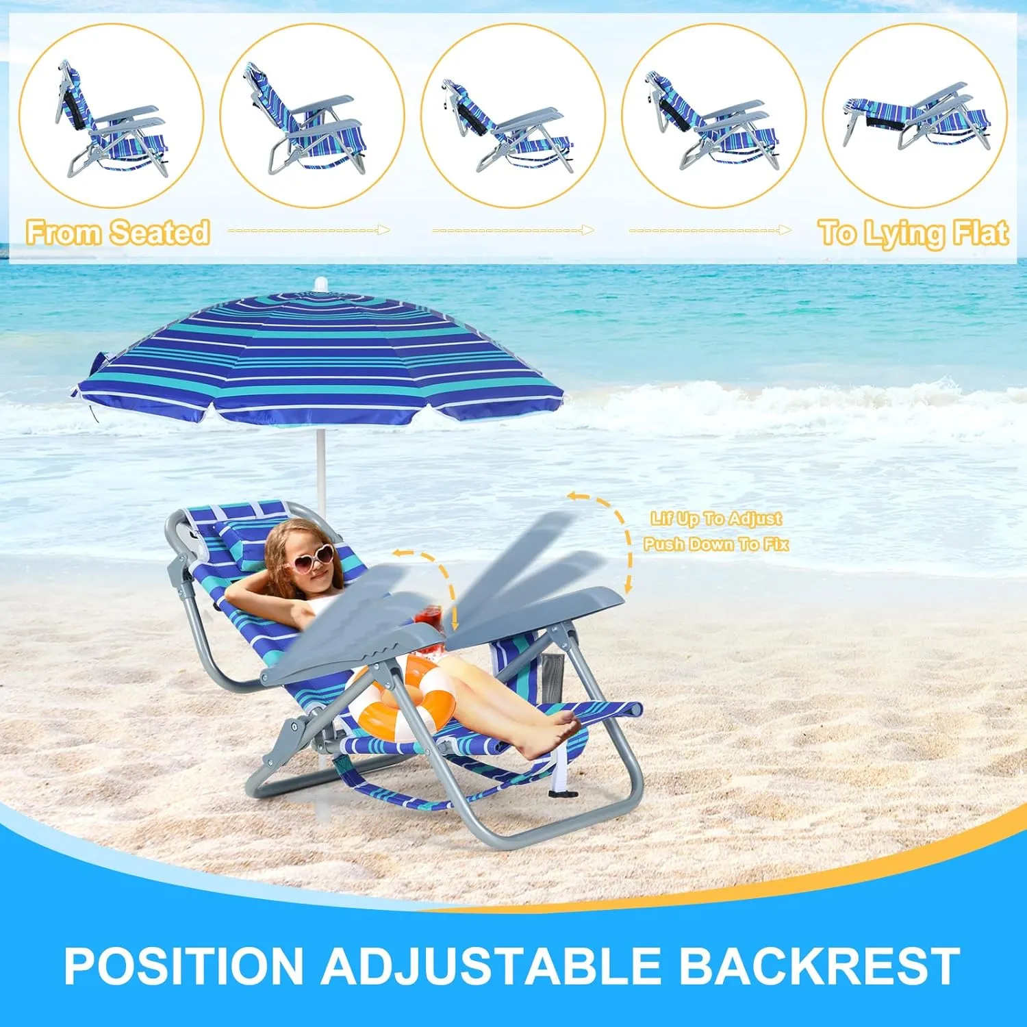 Nice C Toddler Beach Chair, Kids Beach Chair with Umbrella, Baby Beach Chair, Kids Beach Chair, Kids Camping Chair, Toddler Camping Chair, Backpack Beach Chair 5-Position, Kids Folding Chair (2-Pack)