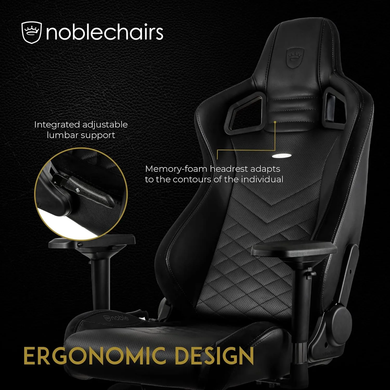 noblechairs Epic Reclining Gaming Chair and Reclining Office Chair, PU Faux Leather, Black