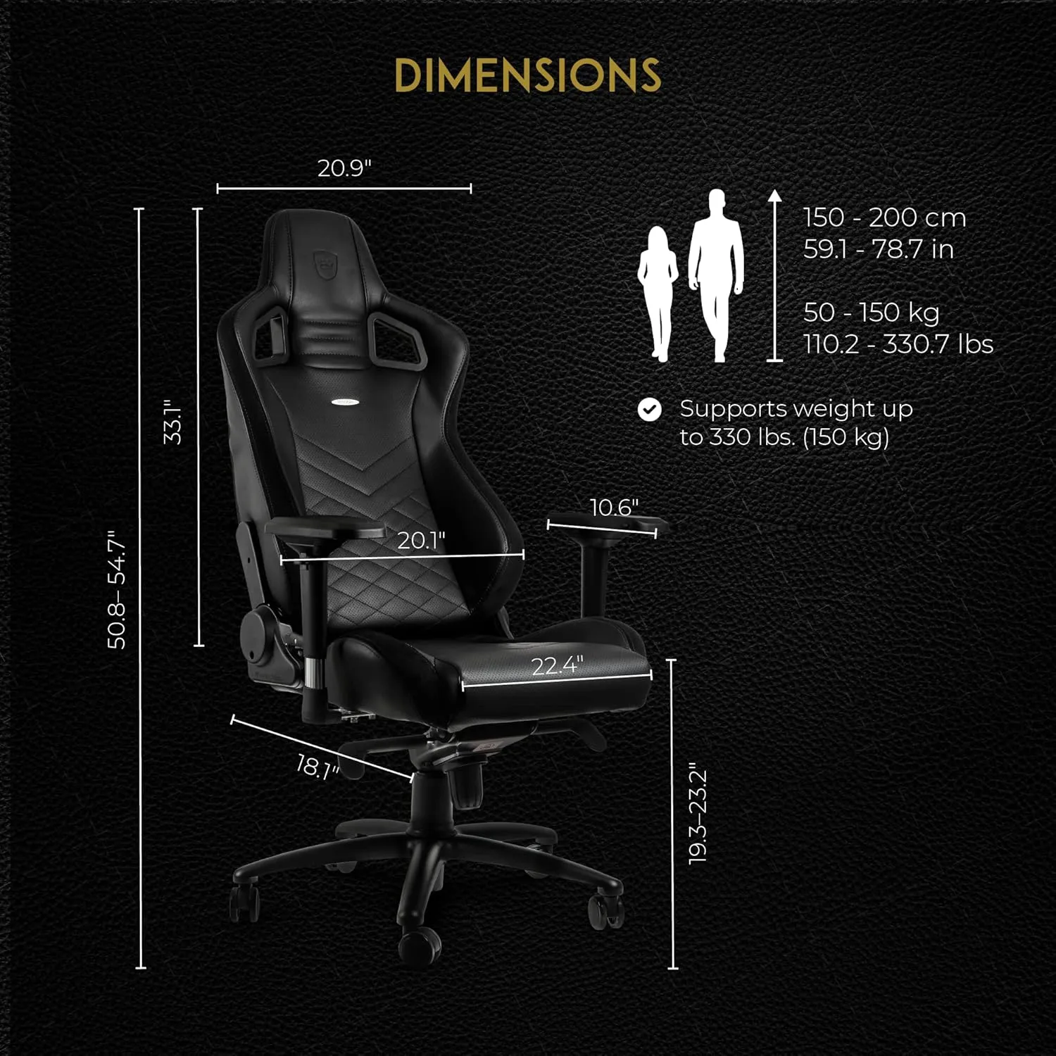 noblechairs Epic Reclining Gaming Chair and Reclining Office Chair, PU Faux Leather, Black