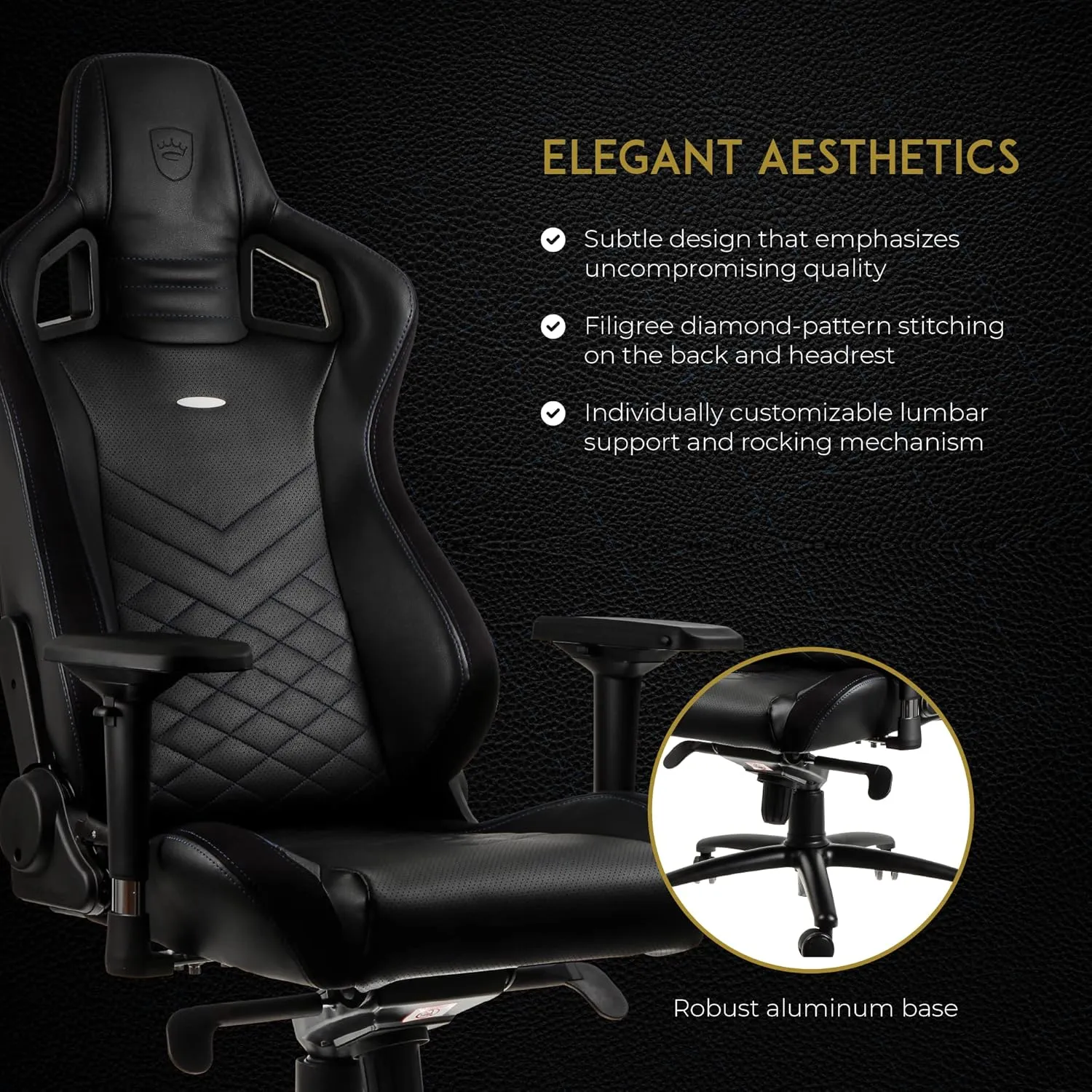 noblechairs Epic Reclining Gaming Chair and Reclining Office Chair, PU Faux Leather, Black/Blue
