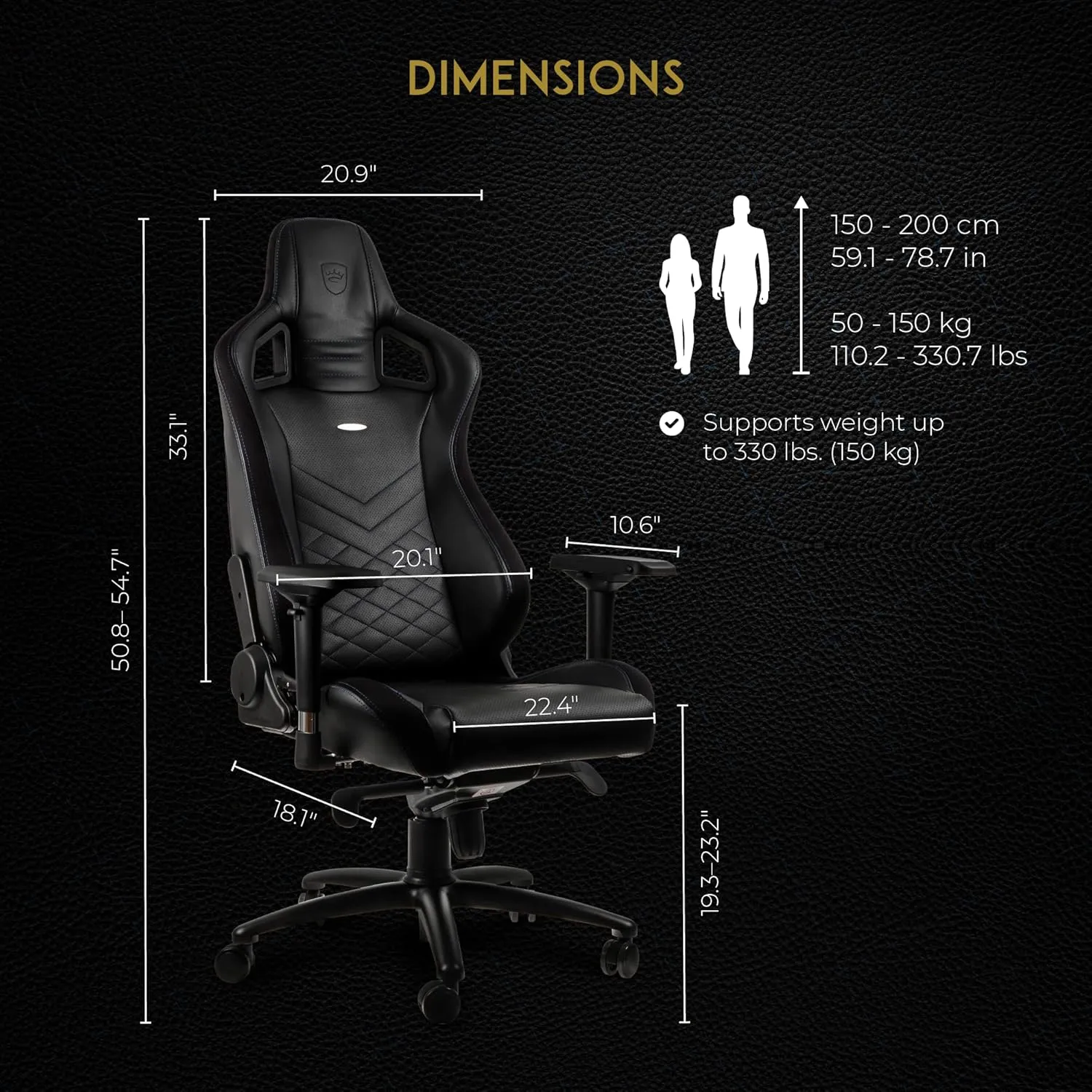 noblechairs Epic Reclining Gaming Chair and Reclining Office Chair, PU Faux Leather, Black/Blue