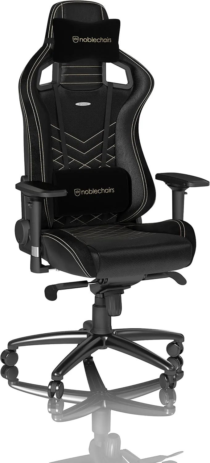 noblechairs Epic Reclining Gaming Chair and Reclining Office Chair, PU Faux Leather, Black/Gold
