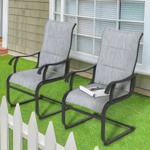 NUU GARDEN Outdoor Patio Dining Chairs Set of 2, Padded Textilene High Back Patio Chairs,All Weather Breathable Spring Motion Textile Outdoor Dining Chairs for Backyard,Deck, Lawn, Grey