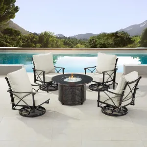 Oakland Living AHRI-4CH-MATERA-LGCU-IB-AC Black Aluminum Patio Fire Table Set with Four Club Chairs, Antique Copper