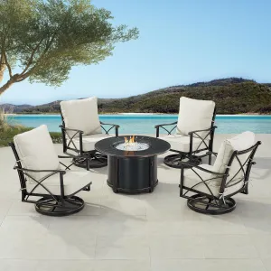 Oakland Living AHRI-4CH-NOBU-LGCU-IB-AC Black Aluminum Patio Fire Table Set with Four Club Chairs, Antique Copper