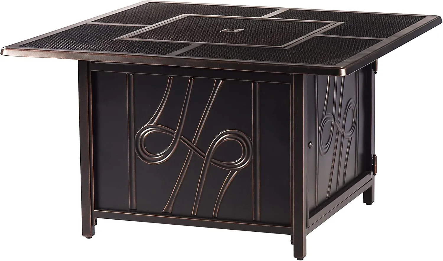 Oakland Living Aluminum 57,0000 BTU 42 in. Square Propane Black Fire Pit Table with Fire Beads, Lid, Propane Tank Cover and Table Fabric Covers in Copper Finish,AZREGIS-FPT-AC