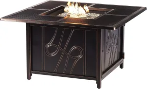 Oakland Living Aluminum 57,0000 BTU 42 in. Square Propane Black Fire Pit Table with Fire Beads, Lid, Propane Tank Cover and Table Fabric Covers in Copper Finish,AZREGIS-FPT-AC