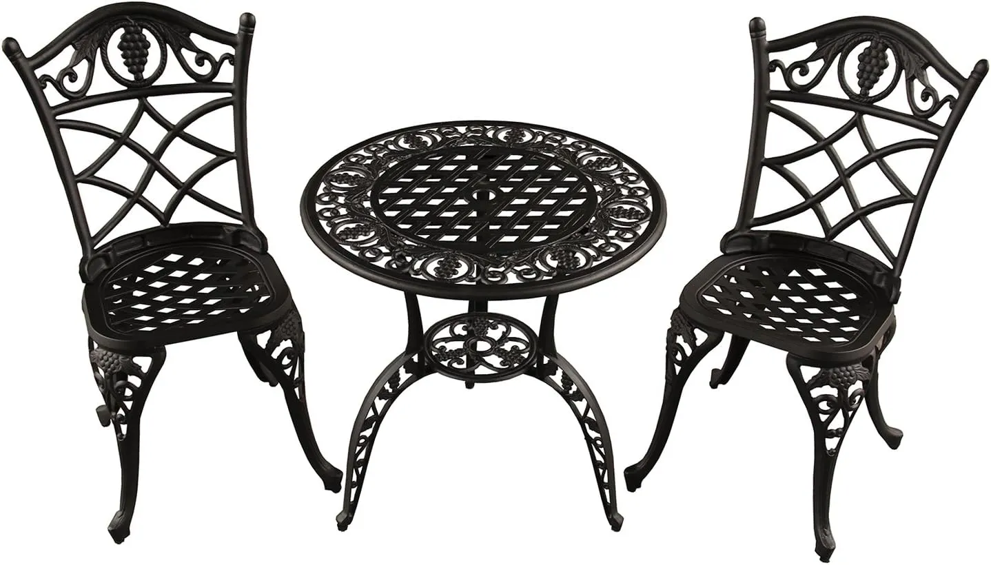 Oakland Living AZ1755-GRAPE-BISTRO-SB Outdoor Aluminum 3 pc Bistro Set, Sand Black