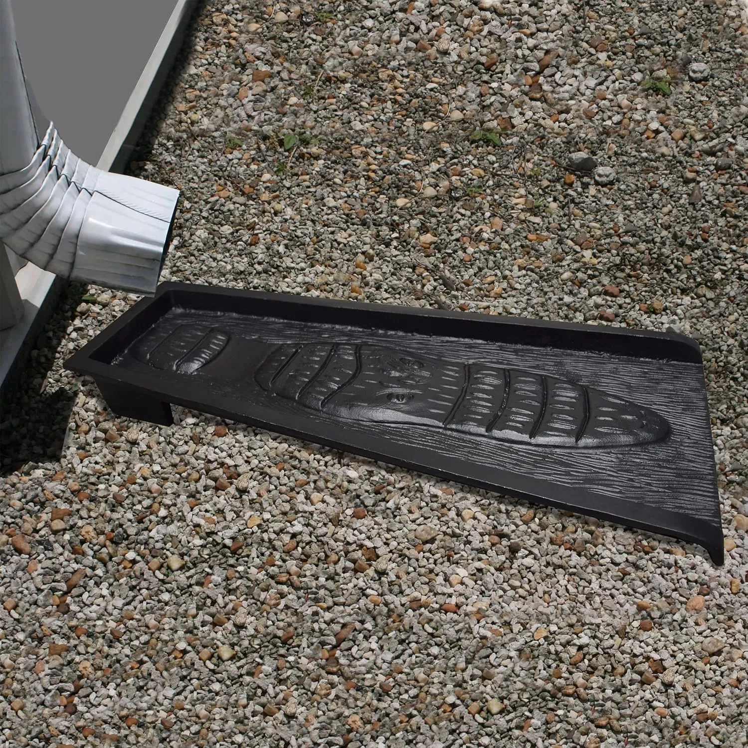Oakland Living AZGATOR-SB-Black Alligator Crocodile Cast Aluminum Metal Downspout Gutter 24 in. Heavy Splash Block