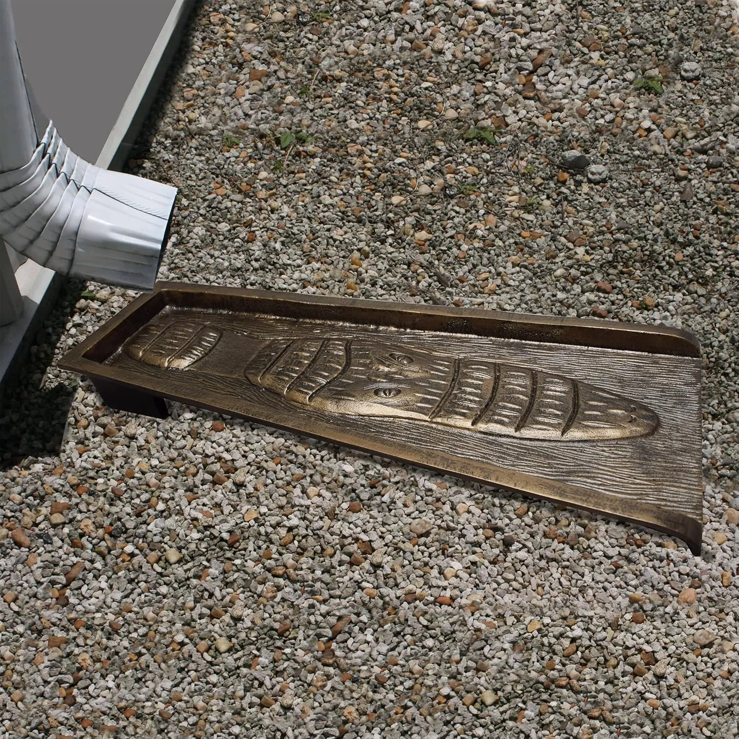 Oakland Living AZGATOR-SB-Bronze Alligator Crocodile Cast Aluminum Metal Downspout Gutter 24 in. Heavy Splash Block