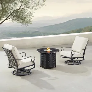 Oakland Living Black Aluminum Two Club Chairs Propane Fire Table Bistro Set, Antique Copper
