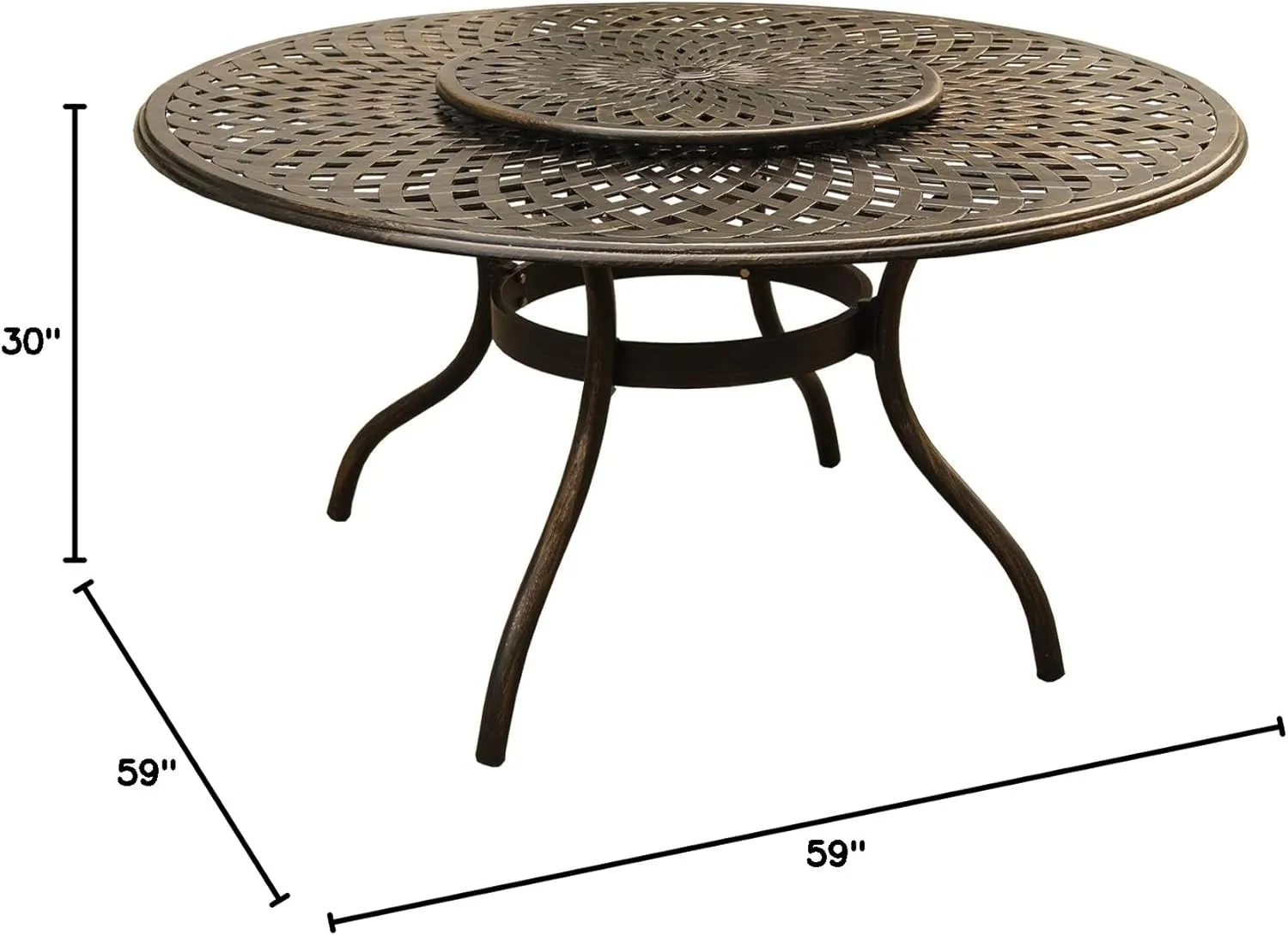 Oakland Living Contemporary Modern Mesh Lattice 59 inch Bronze Lazy Susan Outdoor Aluminum Round Patio Dining Table, Large
