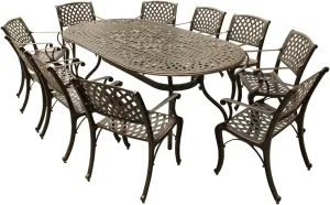 Oakland Living Contemporary Modern Mesh Lattice 95 inch Bronze Oval Ten Chairs Outdoor Aluminum Patio Dining Set, Large