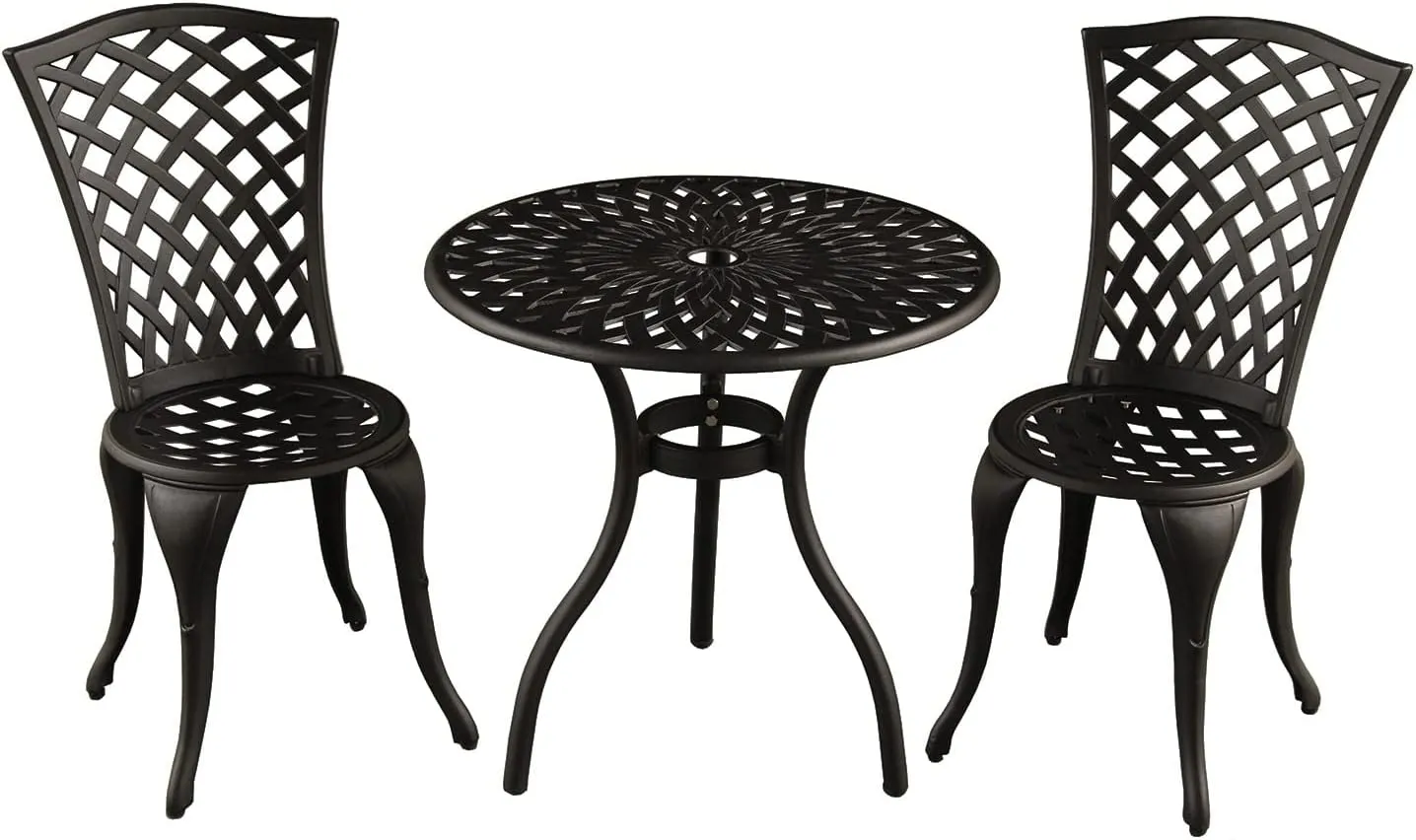 Oakland Living Lattice Outdoor Patio Garden 3 Piece Bistro Set in Sand Black