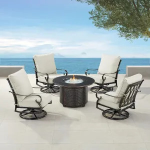 Oakland Living RICA-4CH-MATERA-LGCU-IB-AC Black Aluminum Patio Fire Table Set with Four Club Chairs, Antique Copper
