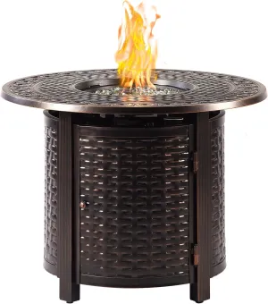 Oakland Living Round 34 in. x 34 in. Aluminum Propane Fire Pit Table with Glass Beads, Two Covers, Lid, 37,000 BTUs - N/A Antique Copper Copper