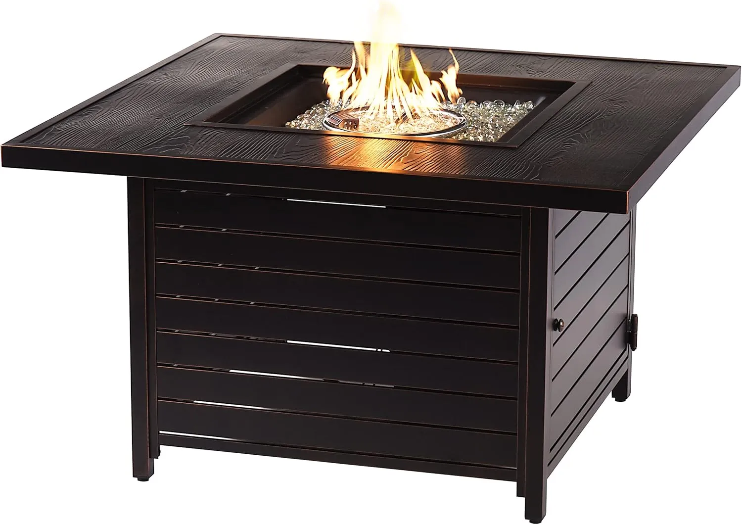 Oakland Living Square 42 in. x 42 in. Aluminum Propane Fire Pit Table with Glass Beads, Two Covers, Lid, 57,000 BTUs in Copper Finish, Black