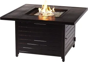 Oakland Living Square 42 in. x 42 in. Aluminum Propane Fire Pit Table with Glass Beads, Two Covers, Lid, 57,000 BTUs in Copper Finish, Black