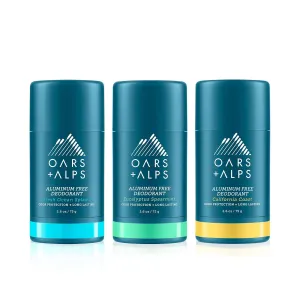 Oars   Alps Aluminum Free Deodorant for Men and Women, Dermatologist Tested and Made with Clean Ingredients, Travel Size, Variety, 3 Pack, 2.6 Oz Each
