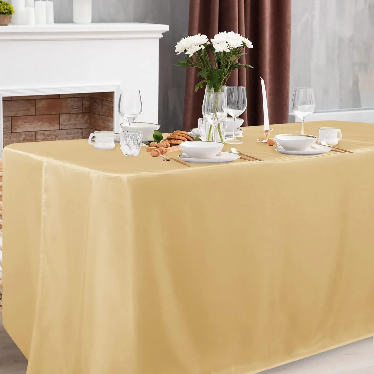 Obstal 2 Pack Table Clothes for 4 Foot Rectangle Tables - Water Resistant Washable Fabric Polyester Rectangle Table Cover for Outdoor/Indoor Uses,48L x 24W x 30H Inches, Champagne