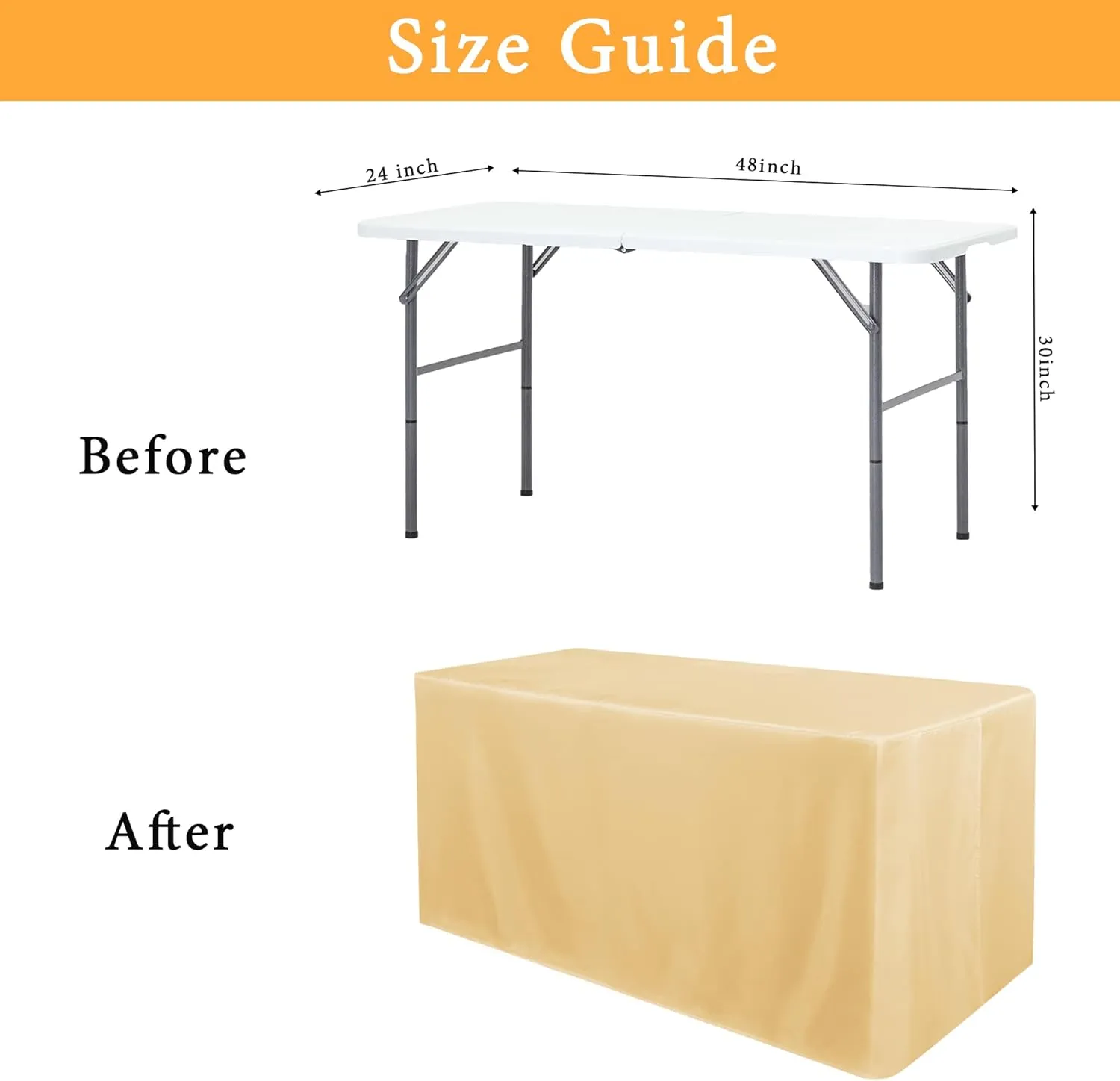 Obstal 2 Pack Table Clothes for 4 Foot Rectangle Tables - Water Resistant Washable Fabric Polyester Rectangle Table Cover for Outdoor/Indoor Uses,48L x 24W x 30H Inches, Champagne