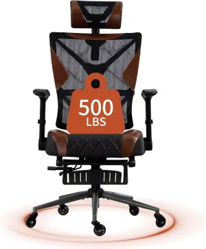 Office Chair 500LBS Heavy Duty Computer Chair with Footrest - Ergonomic Reclining Mesh Office Chair for Home & Office, Adjustable Headrest, Flip-Up Arms and Premium Leather
