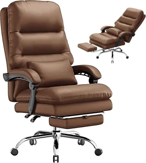 Office Chair, Big and Tall Office Desk Chair, Ergonomic Office Chair, 400LBS PU Leather Computer Chairs, Executive Chair with Foot Rest and Lumbar Pillow (Dark Brown)