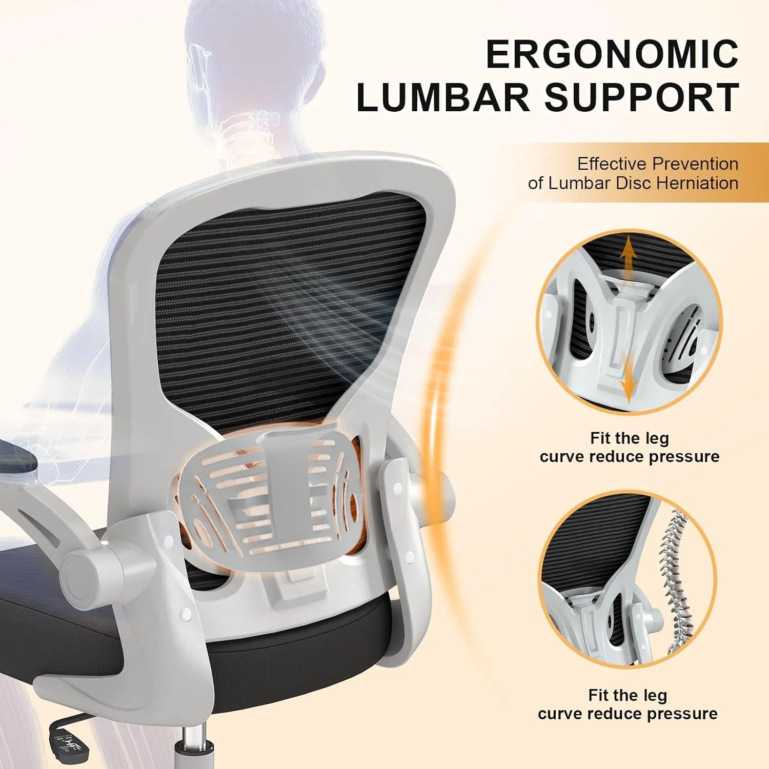 Office Chair, Ergonomic Desk Chairs 330LBS Capacity High Back Mesh Computer with Flip-up Armrests, Comfy Work with Adjustable Lumbar Support, Rolling Swivel Executive Task