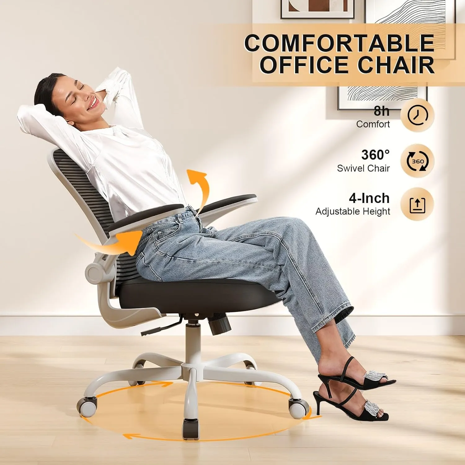Office Chair, Ergonomic Desk Chairs 330LBS Capacity High Back Mesh Computer with Flip-up Armrests, Comfy Work with Adjustable Lumbar Support, Rolling Swivel Executive Task