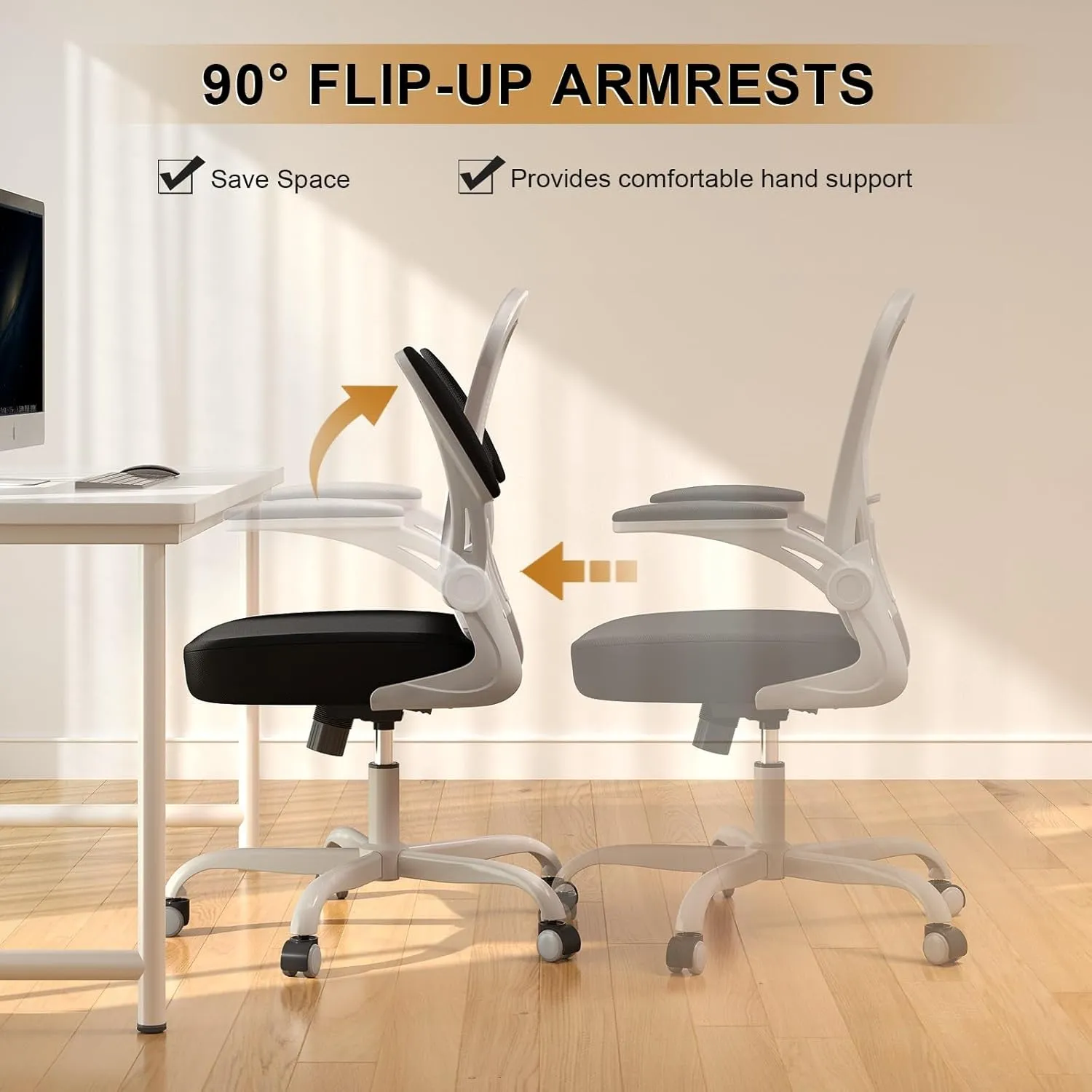 Office Chair, Ergonomic Desk Chairs 330LBS Capacity High Back Mesh Computer with Flip-up Armrests, Comfy Work with Adjustable Lumbar Support, Rolling Swivel Executive Task