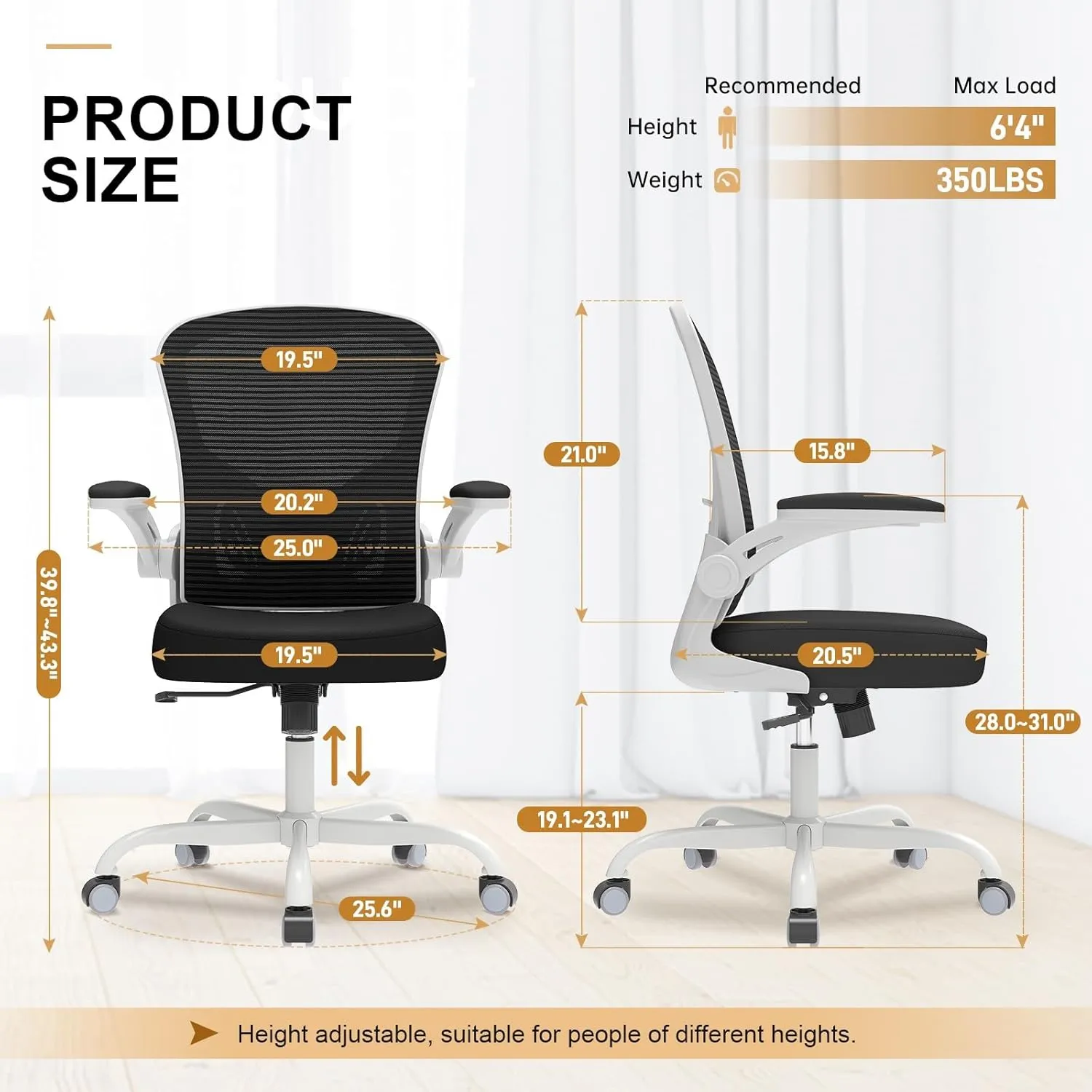 Office Chair, Ergonomic Desk Chairs 330LBS Capacity High Back Mesh Computer with Flip-up Armrests, Comfy Work with Adjustable Lumbar Support, Rolling Swivel Executive Task