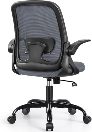 Office Chair Ergonomic Desk Chairs with Lumbar Support and Flip-up Arms, Comfortable Breathable Mesh Computer Executive Chair with Swivel Task, Adjustable Height 4'', Home, Bedroom-Dark Gray