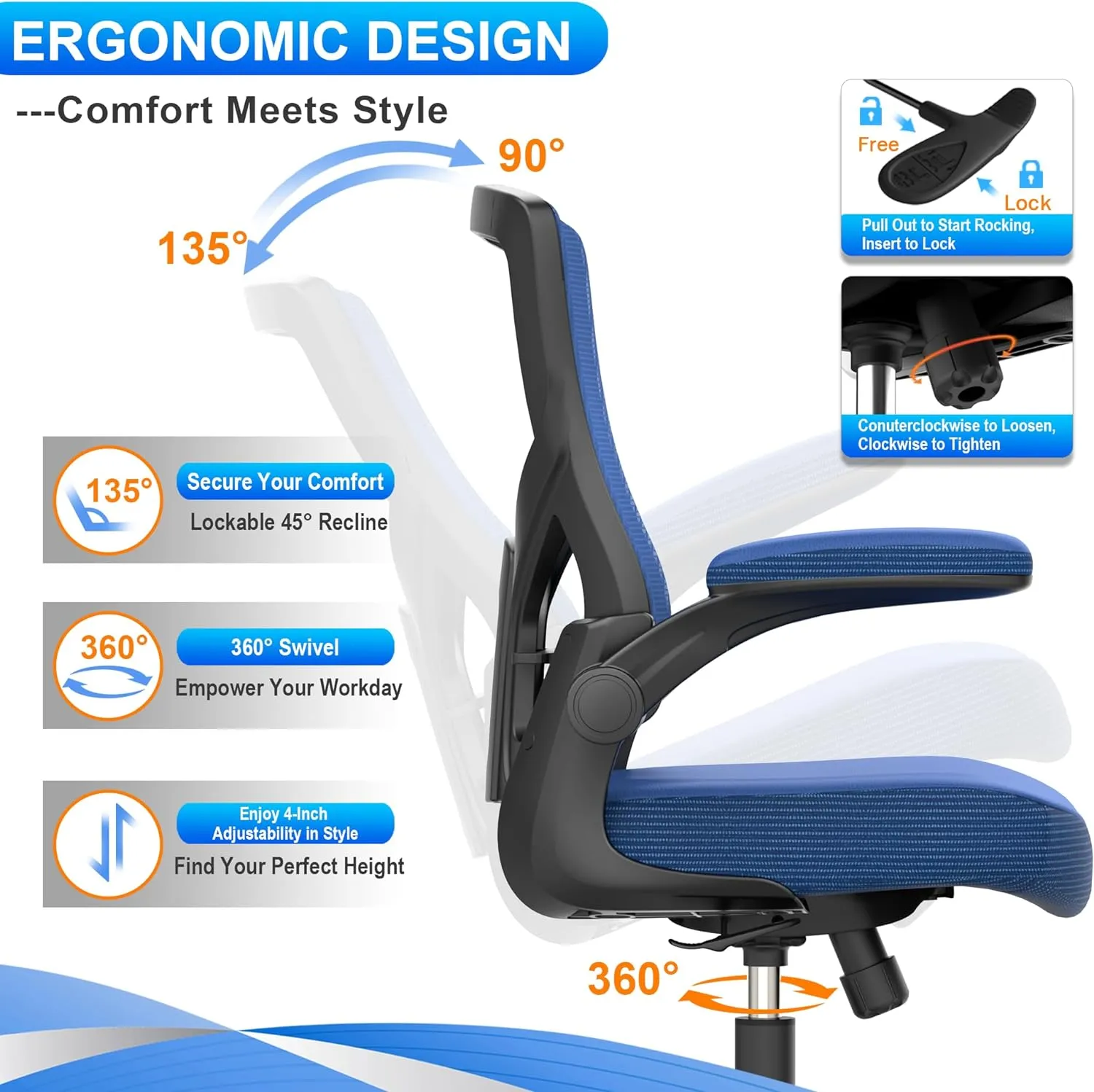 Office Chair, High Back Desk Chair Adjustable Height and Ergonomic Design Home Office Computer Chair Executive Lumbar Support Padded Flip-up Armrest Swivel Task Chair