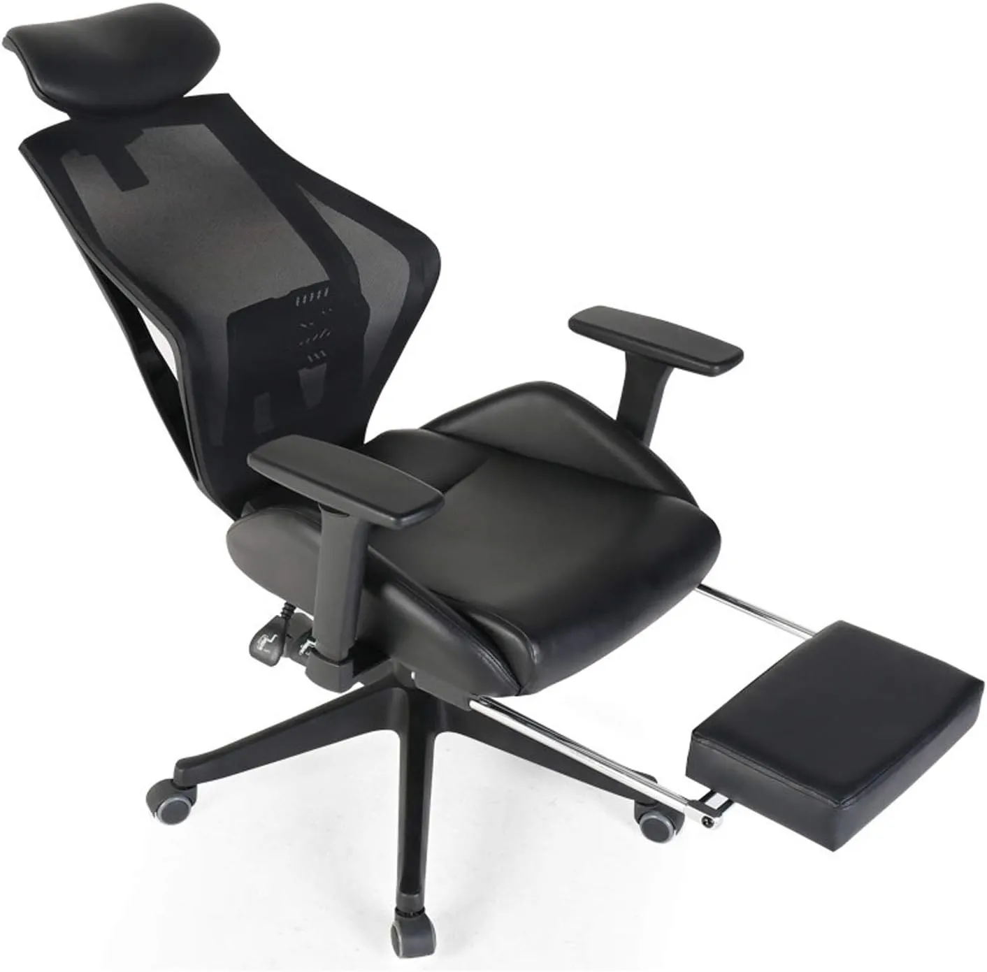 Office Chairs Ergonomic Office Chair, PU Leather Swivel Desk Chair, Breathable Mesh Back, Adjustable Height High-Back Reclining Chair with Armrest and Footrest Computer Chair