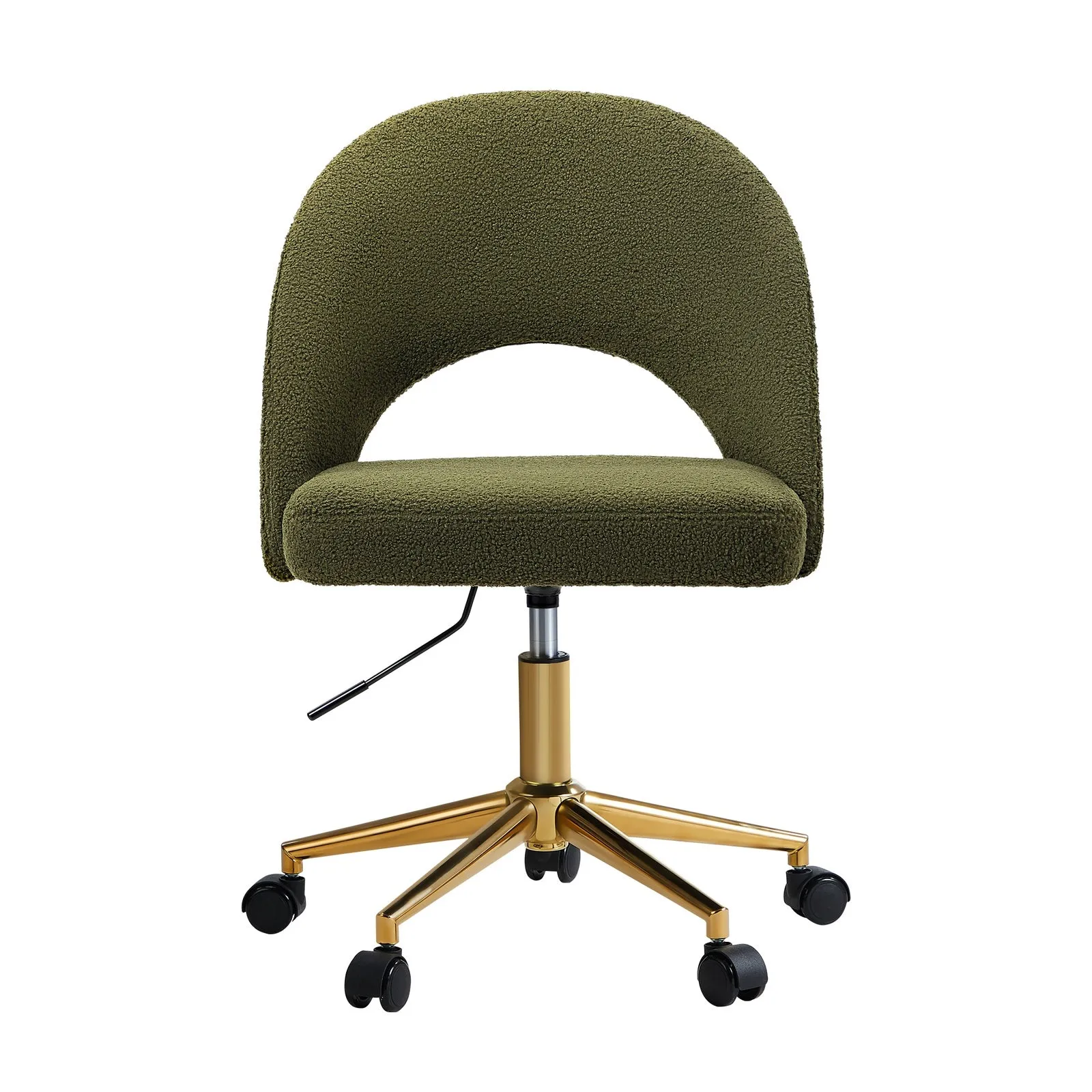 Oikiture High Back Hollow Armless Home Office Chair Boucle Green&Gold