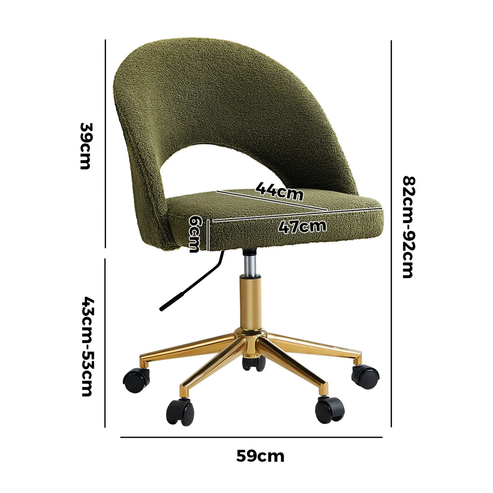 Oikiture High Back Hollow Armless Home Office Chair Boucle Green&Gold