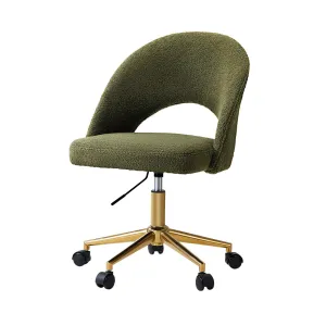Oikiture High Back Hollow Armless Home Office Chair Boucle Green&Gold