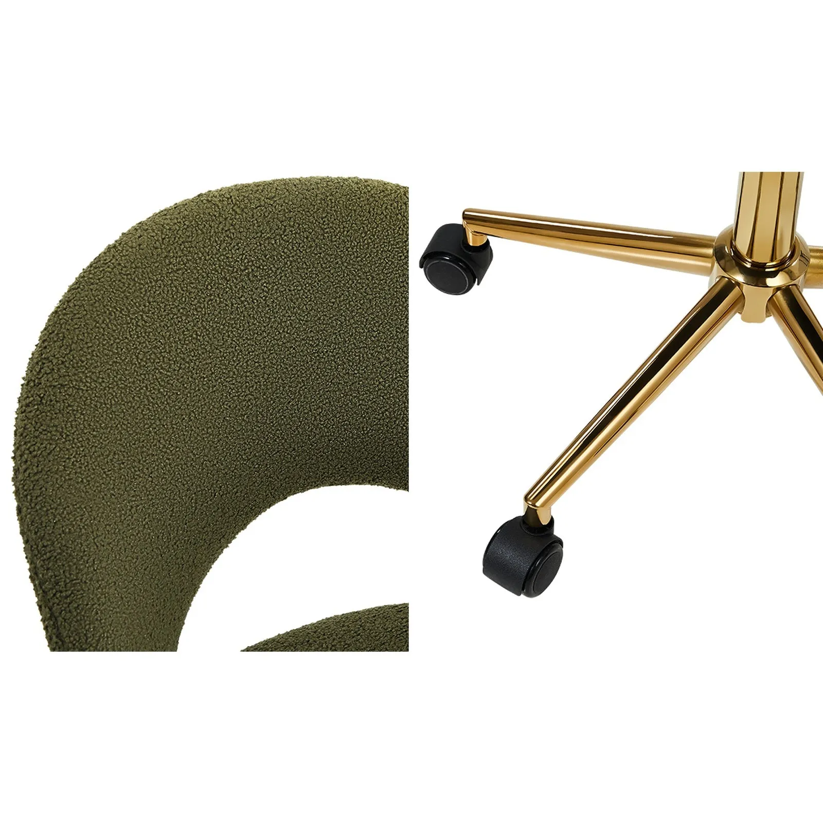 Oikiture High Back Hollow Armless Home Office Chair Boucle Green&Gold