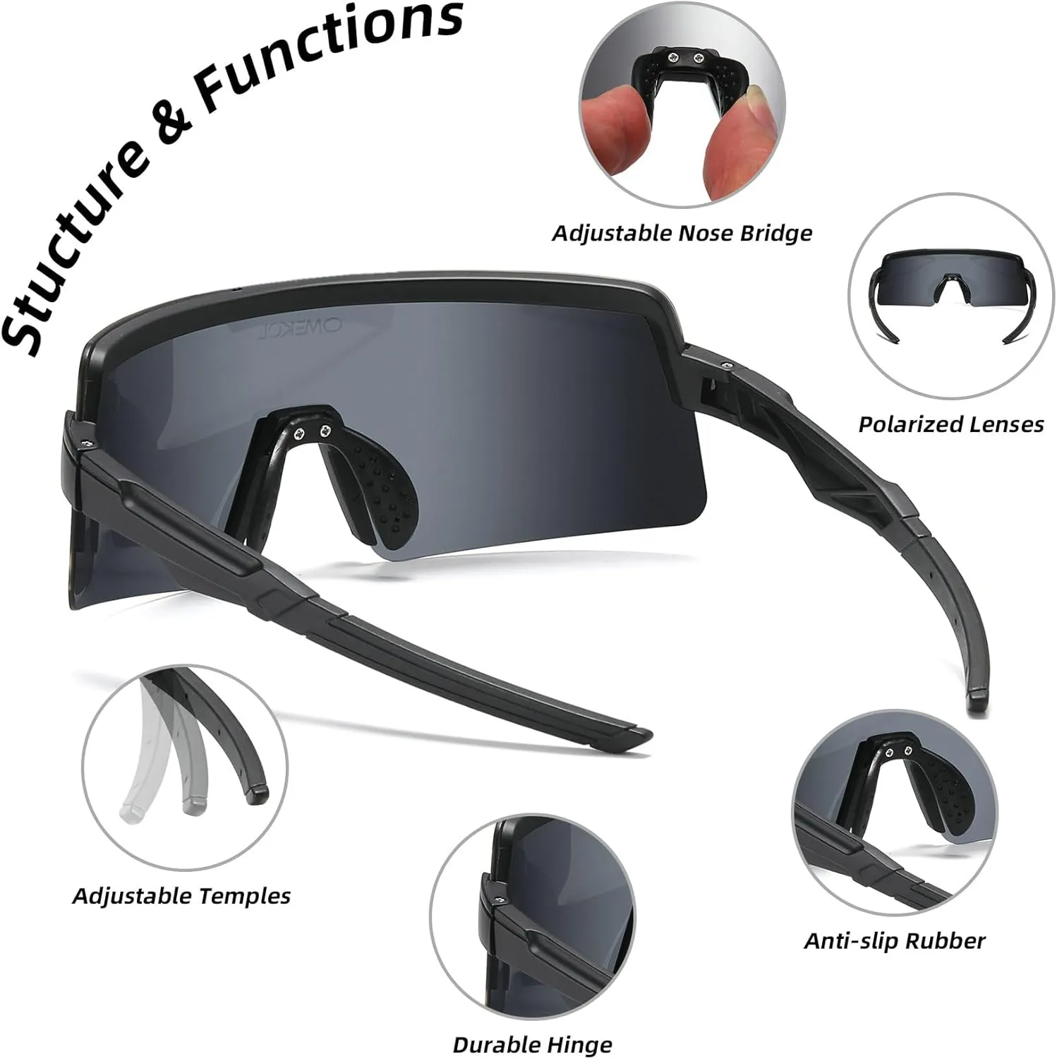 OMEKOL Two Sizes For Adults and Youth Polarized Sunglasses Men Women Outdoor Sport Baseball Glasses UV400 Cycling Eyewear