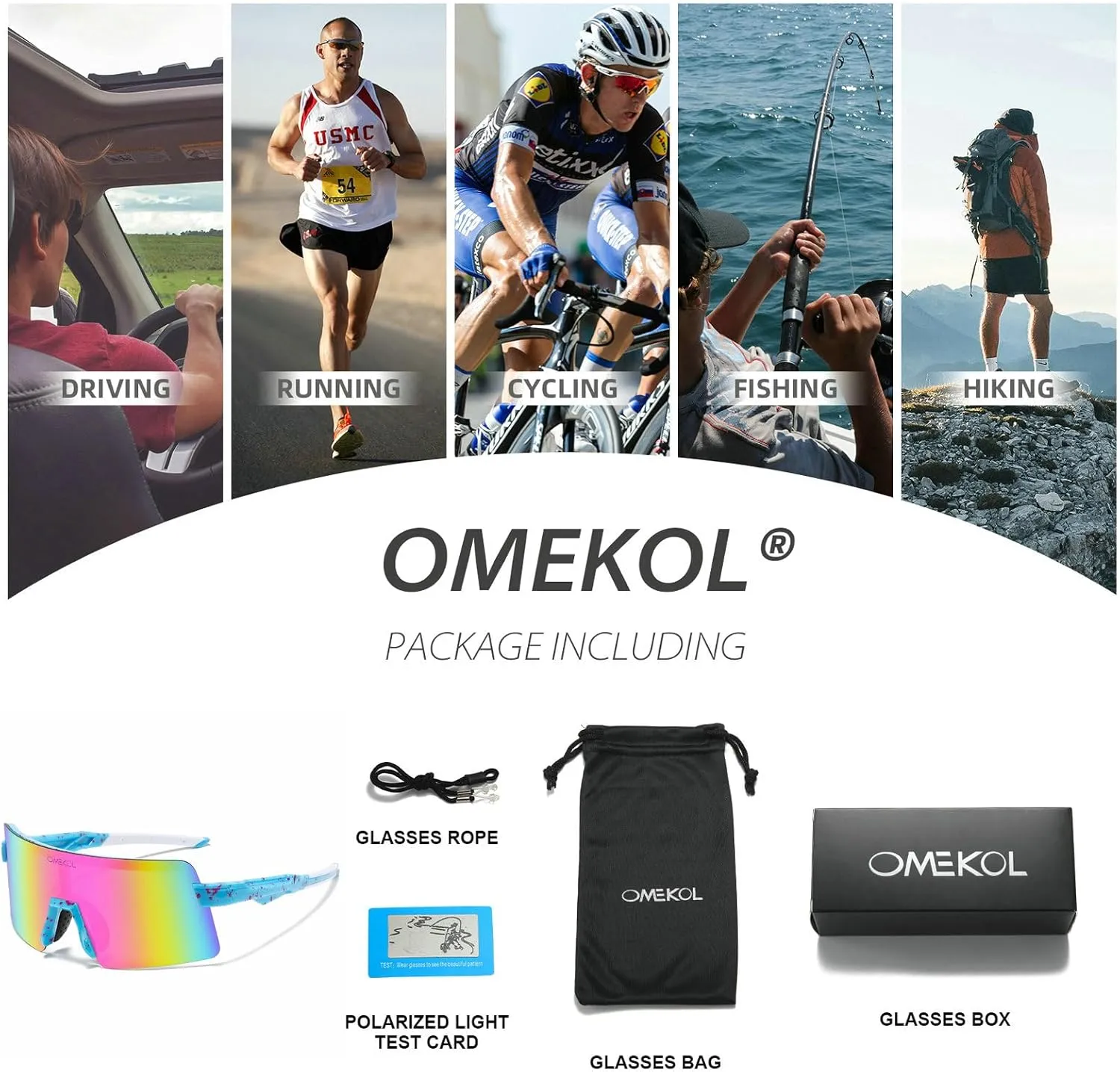 OMEKOL Two Sizes For Adults and Youth Polarized Sunglasses Men Women Outdoor Sport Baseball Glasses UV400 Cycling Eyewear