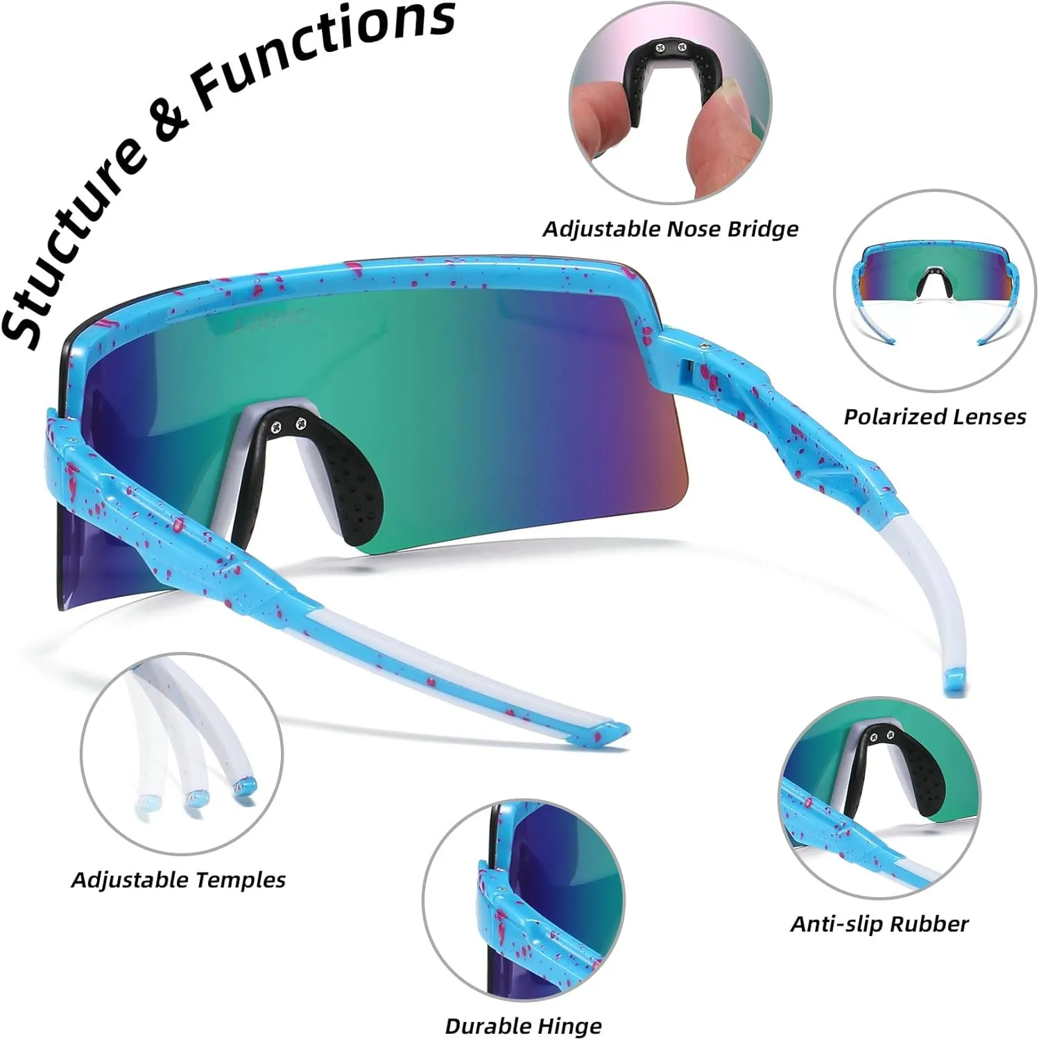 OMEKOL Two Sizes For Adults and Youth Polarized Sunglasses Men Women Outdoor Sport Baseball Glasses UV400 Cycling Eyewear