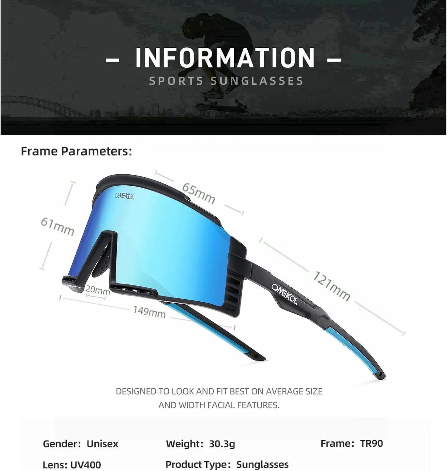 OMEKOL Two Sizes For Adults and Youth Sunglasses Sports Baseball Cycling Glasses Men Women MTB Bicycle Eyewear Outdoor