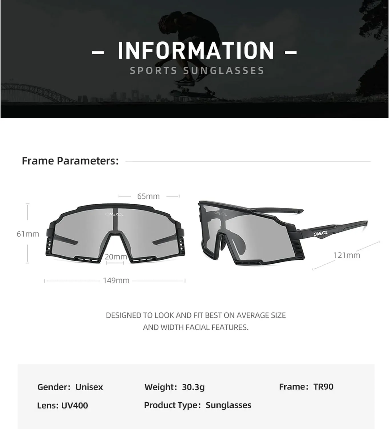 OMEKOL Two Sizes For Adults and Youth Sunglasses Sports Baseball Cycling Glasses Men Women MTB Bicycle Eyewear Outdoor