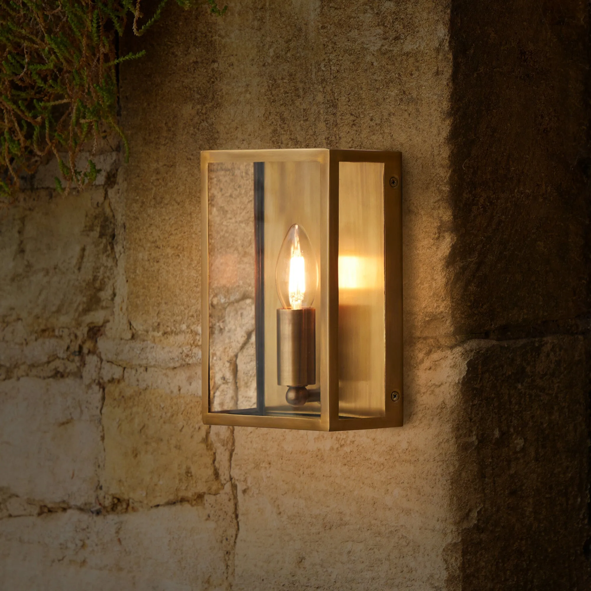 Orford IP44 exterior wall light in antique brass