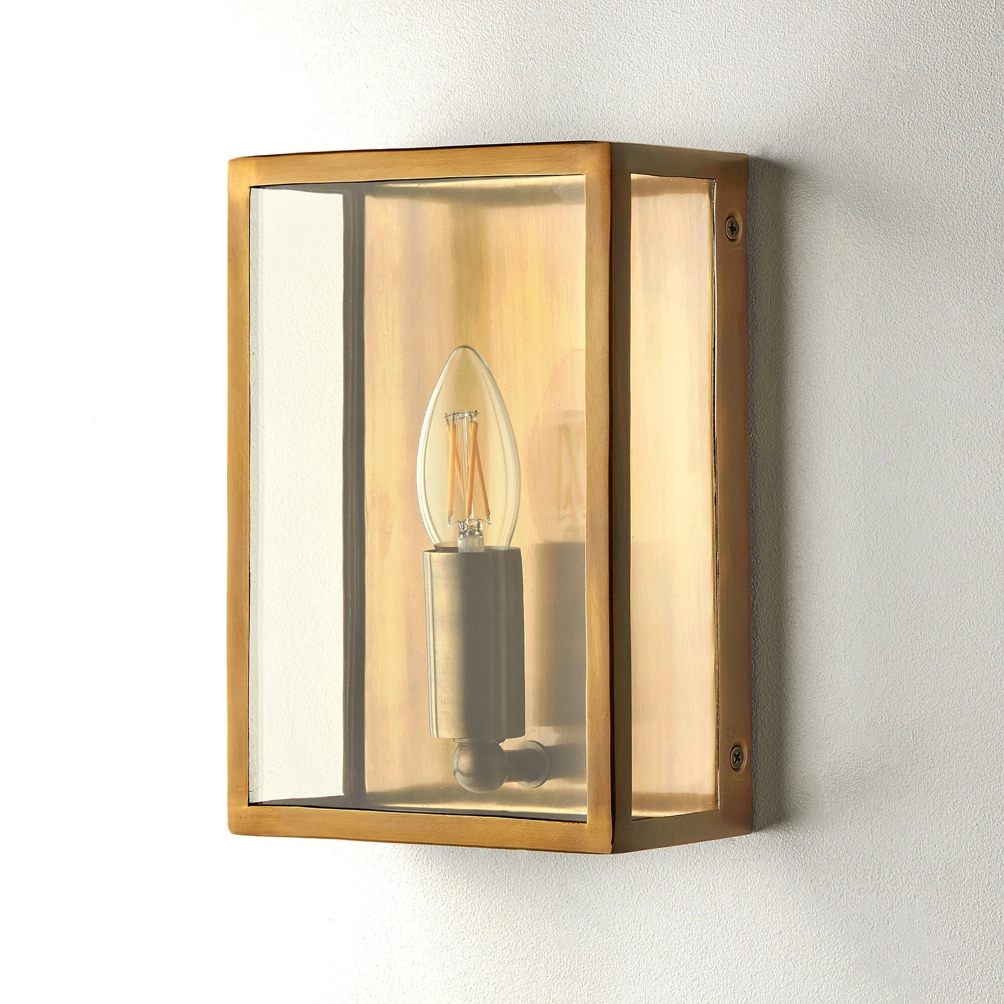 Orford IP44 exterior wall light in antique brass