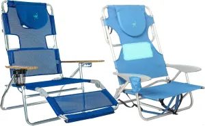 Ostrich 3N1 Lightweight Aluminum Frame 5-Position Reclining Beach Chair and Ladies Comfort On-Your-Back Outdoor Beach Chair with Backpack Strap, Blue
