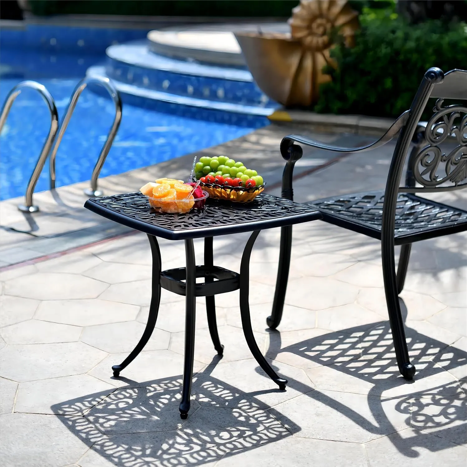 Outdoor 21" Cast Aluminum Square Side Table End Table for Patio, Backyard, Pool, Indoor Companion, Easy Maintenance and Weather Resistant, Black